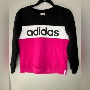 Adidas Girls Pink White Black Colorblock Pullover Sweatshirt Size XL 16